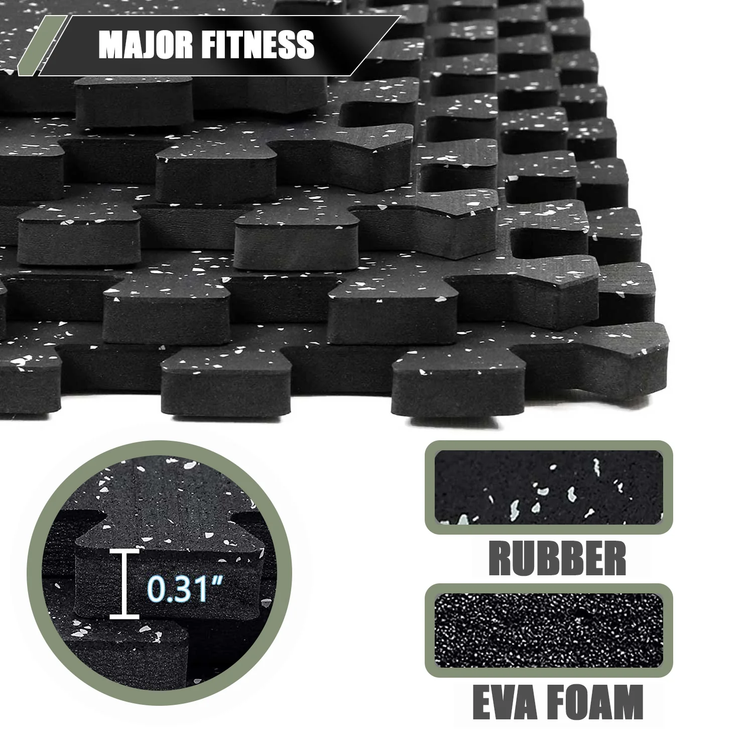 Major Fitness 16Pcs Rubber Flooring Gym Mats 0.31" Thickness - Image 4